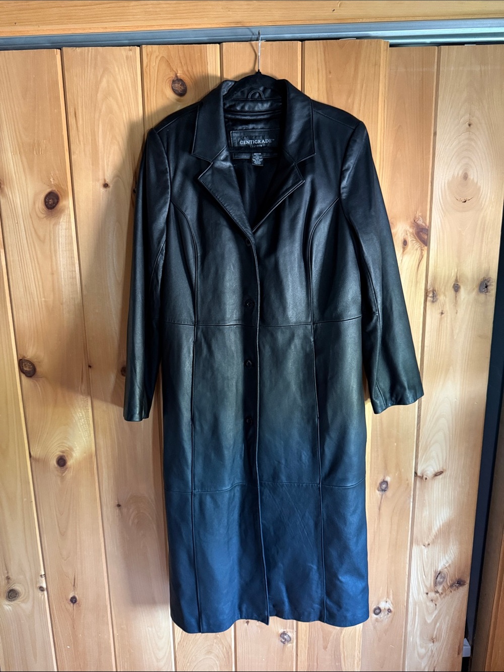Women's Black Leather Longline Coat